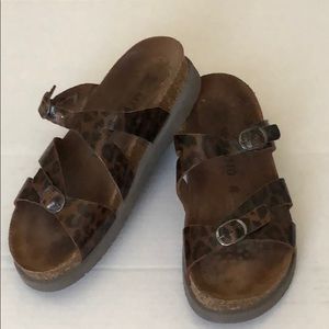 Mephisto Leopard Cork Slip On Sandals